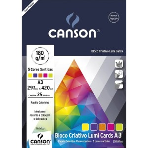 Bloco Criativo A3 Lumi Cards 5 Cores 180g 25fls Canson