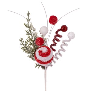 Enfeite Natalino Folhas e Bolas Vermelho 20cm 53832 Grillo