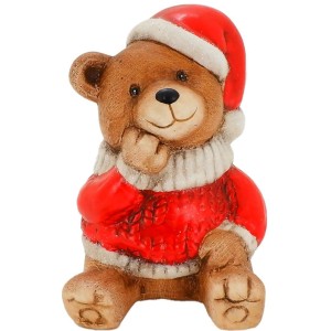 Urso Natalino Sentado Cerâmica Pequeno 8,8x8x10,5cm 24988 Magizi