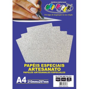 Papel Glitter Metálico A4 Prata 250g 10fls Off Paper