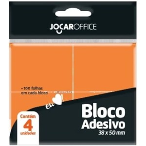 Bloco Adesivo 38mm x 50mm - Laranja 100 Folhas Jocar Office