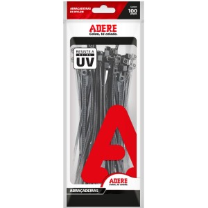 Abraçadeiras de Nylon Preto 200mm x 4,8mm c/100 Adere