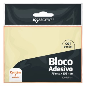 Bloco Adesivo 76mm x 102mm - Amarelo Pastel 100 Folhas Jocar Office