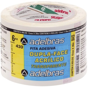 Fita Dupla Face Transparente 12mm x 30m - Pacote com 6 Rolos Adelbras