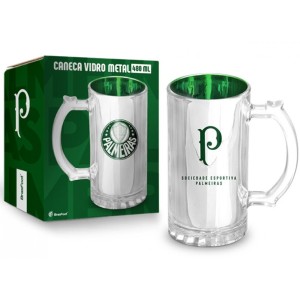Caneca Vidro Metalic 480ml - Palmeiras Brasfoot