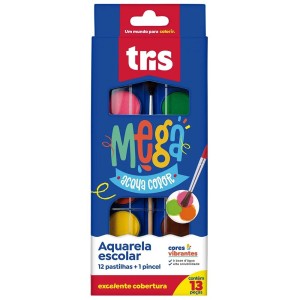 Aquarela Escolar 12 Cores Mega Acqua Color Tris