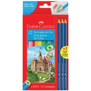 Lápis de Cor 12 Cores + 3 Lápis Grafite Faber Castell