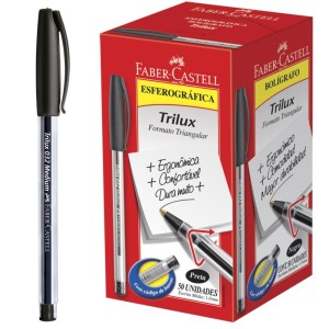 Caneta Esferográfica 1.0mm Trilux 032 Preta c/50 Faber Castell